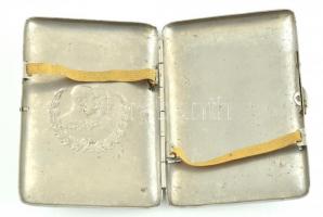 I. világháborús fém cigarettatárca, rajta Ferenc József és Vilmos császár arcképével, kisebb rozsdaf...