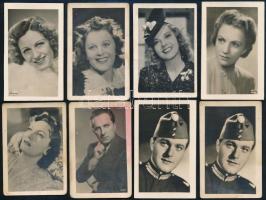 cca 1940 Kisméretű fotók színészekről (Turay Ida, Szeleczky Zita, Szilágyi Szabó Eszter, PAtaky Jenő, stb.), 8 db Filmbolt fotó, 7×4,5 cm