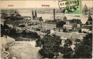 1912 Budapest I. Víziváros, Szilágyi Dezső téri református templom, Blum-féle részvénytársaság gőzmalom. TCV card