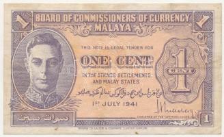 Malaya / Brit Közigazgatás 1941. 1c T:III Malaya / British Administration 1941. 1 Cent C:F Krause P#6