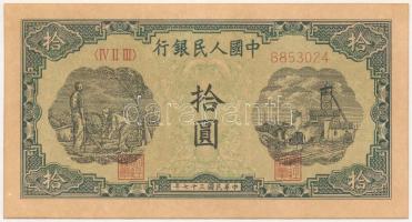 Kína 1948. 10Y T:II hajtatlan, fo. China 1948. 10 Yuan C:XF unfolded, spotted Krause P#803