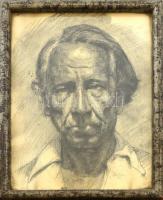 Joachim József (1897-1954): Férfi portré, szén, papír, jelzett és datált 1954, sérült, üvegezett keretben, 39×30 cm