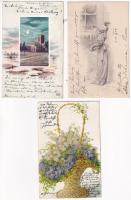 6 db RÉGI üdvözlő motívum képeslap sérült hátoldalakkal / 6 pre-1910 greeting motive postcards, dama...