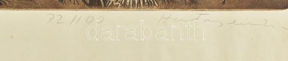 Hertay Mária (1932-2018): Bogáncs. Rézkarc, papír, jelzett, számozott (72/100), kissé foltos, 49×48 ...