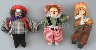 2 db bohóc figura, festett porcelán/kerámia fejjel, m: 16 cm + kislány almával, kerámia testtel, szalma hajjal, kisebb kopásnyomokkal, m: 11 cm
