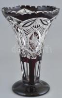 Bordó ólomkristály váza, apró kopással, m: 24 cm