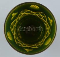 Zöld festett üvegpohár, kopott, m: 16 cm