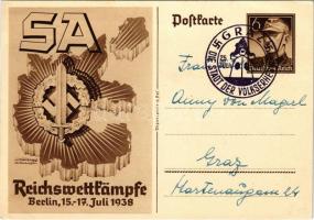 1938 SA Reichswettkämpfe Berlin 15-17. Juli 1938 / Sturmabteilung imperial competition games, German NSDAP Nazi Party propaganda, swastika; 6 Ga. s: Werner von Axster-Heudtlaß + So. Stpl