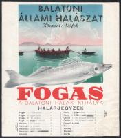 Balatoni Állami Halászat fogas halárjegyzék,  Konecsni György (1908-1970) grafikájával, 25×21 cm