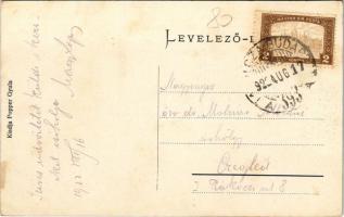 1922 Révfülöp, Hullám szálloda, Révfülöp-Kővágóörs vasútállomás, vagonok. Popper Gyula kiadása