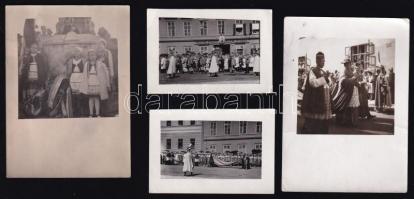 cca 1940 Vegyes fotók, Serédi Jusztinián körmeneten, lóvásár, Nagy-Magyarország-emlékmű, stb., 27 db fotó, közte kézzel színezett, 4,5×6,5 és 9,5×6,5 cm közötti méretekben