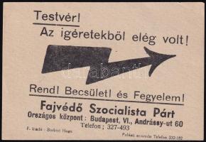 1937 Testvér! Az ígéretekből elég volt! A Fajvédő Szocialista Párt röplapja, 10x8 cm