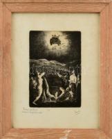 Gedő Lipót (1887-1952): Ezekiel mennybemenetele. Rézkarc, papír. Jelzett. Üvegezett fa keretben. 15x10 cm