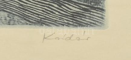 Kádár György (1912-2002): Dunántúl. Rézkarc, papír, jelzett. Üvegezett fa keretben. 29x19 cm