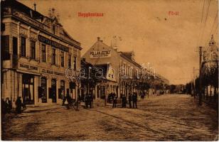 1910 Nagykanizsa, Fő út, Néptakarékpénztár, Bájer Vince cukrász, Haas Vilmos, Balog, Pollak József borkereskedés üzlete. W.L. (?) 740. (EK)