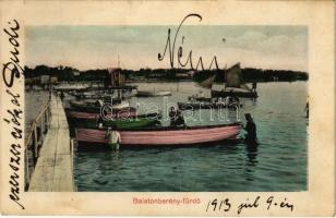 1913 Balatonberény-fürdő, strand, móló, csónakkikötő