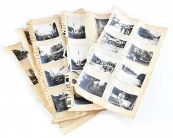 cca 1935-1940 Füzetlapokra ragasztott fotók vegyes témában, BNV, Parlament, Gellért-hegy, Kolozsvár, Kassa, katonai gyakorlat, stb., 6×8,5 cm