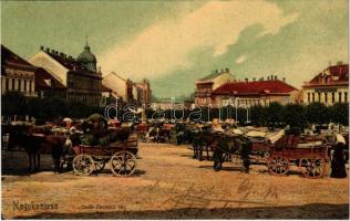 1908 Nagykanizsa, Deák Ferenc tér, piac szekerekkel