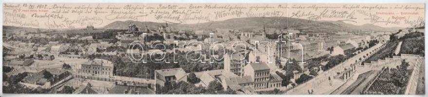 1902 Budapest I. Krisztinaváros, építkezés. Divald Károly 249. Három részes kinyitható panorámalap / 3-tiled folding panoramacard