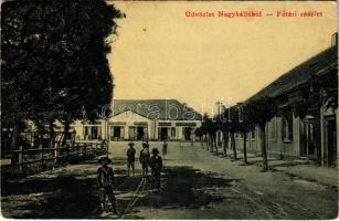 1919 Nagykálló, Fő tér, Sarkady József könyvnyomdája és papírkereskedése, Liszer P., Borsy Gyula, dohány és szivartőzsde üzlet. W.L. (?) 2212. (EK)