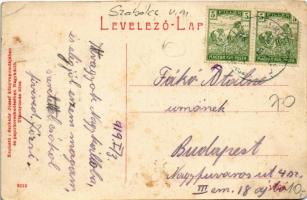 1919 Nagykálló, Fő tér, Sarkady József könyvnyomdája és papírkereskedése, Liszer P., Borsy Gyula, do...