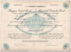 Budapest 1924. Magyar-Német Bank Részvénytársaság 10db részvénye egyben, összesen 10.000K-ról szelvényekkel, szárazpecséttel T:III