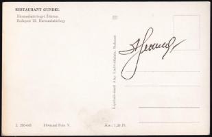 1966 Alexej A. Leonov (1934-2019) szovjet űrhajós aláírása a Gundel étterem képeslapján