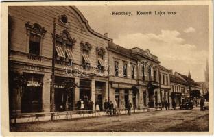 Keszthely, Kossuth Lajos utca, Kupitskó Gábor hentes és mészáros, drogéria, Groy Ferenc és Hangya üzlete (lyukak / pinholes)