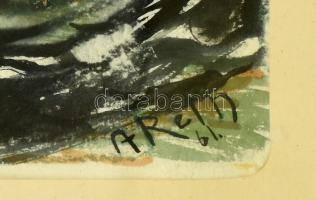 A Réth jelzéssel: Vízparti táj. Akvarell, papír, üvegezett fa keretben, 25×38 cm