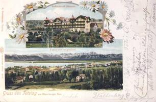 1896 Tutzing, Bahnhotel Simson, Zugspitze / hotel, floral (EK)