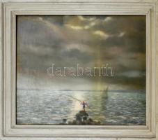 Olvashatatlan jelzéssel (Klimó István?): Balatoni horgász. Pasztell, papír. Üvegezett fa keretben, 4...