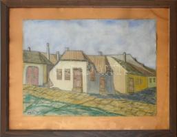Zajti Ferenc (1886-1961): Utcarészlet. Pasztell, papír, jelzett. Üvegezett fa keretben, 46×63 cm