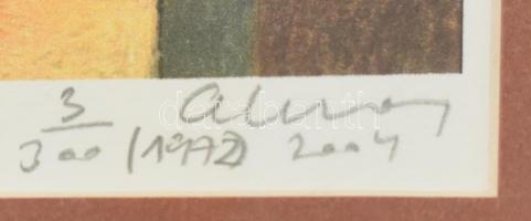 Aknay János (1949-): Város 2004. Szitanyomat, papír, jelzett, üvegezett keretben, 13x7cm