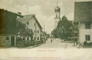 Oberammergau, Dorfstrasse / street, church, Fr. A. Ackermann Kunstlerpostkarte No. 865.