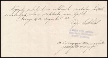 1914 Szinger Kornél (1863-1950) piarista házfőnök, jószágkormányzó aláírása levélen