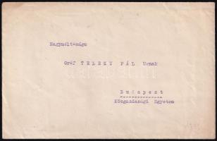 1933 Dr. Déznai Viktor (1884-1968) közíró, az urbanisztika kutatójának levele Teleki Pálhoz, boríték...