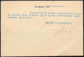 1936 Beregi Lajos fűszer- és gyarmatárú kereskedő Orosháza fejléces levelezőlap
