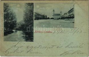 1900 Békéscsaba, Körös és Fő tér este. Lepager Lajos kiadása