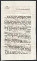 1852 Zombor, Rendelet Rónay János (1837-1905) szolgabíró, képviselő aláírásával, magyar és német nye...