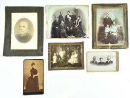 cca 1890-1910 Fényképek a bonyhádi Perczel család hagyatékából, 6 db keményhátú és kartonra kasírozott fotó, közte sérültek, 21x13 cm és 29,5x24 cm közötti méretben