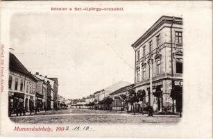 1902 Marosvásárhely, Targu Mures; Szt. György utca, Bergel Mór budapesti férfi ruha raktára, Gyulay Testvérek üzlete. Holbach Ede kiadása / street, shops