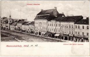 1902 Marosvásárhely, Targu Mures; Fő tér, Dudutz István és Ferencz, Fey József, Widder Antal, Wolster Kálmánné, Bogdánffy István üzlete. Holbach Ede kiadása / square, shops