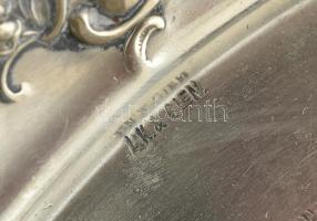 Ezüstözött alpakka tálca, díszes vésetekkel. Jelzett, kopott. 42x33cm