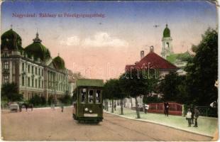 1914 Nagyvárad, Oradea; Rákóczi út és Pénzügyigazgatóság, villamos / street, Financial directorate, tram (kis szakadás / small tear)