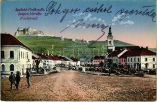 1928 Szepesváralja, Spisské Podhradie, Kirchdrauf; piac, vár / market, castle