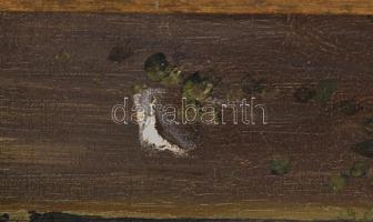 Ascher (Ács) Ágoston (1889-1947): Falusi életkép. Olaj, vászon, restaurált, sérült fakeretben, 60x81...