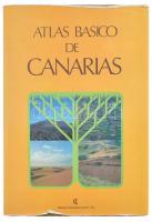 1980 Atlas Basico de Canarias / a Kanári-szigetek atlasza, színes térképekkel, ábrákkal és fotókkal illusztrálva, spanyol nyelven, 80 p., első kiadás, kiadói kartonált papírkötés, kissé sérült védőborítóban