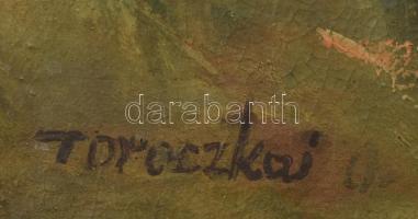 Toroczkai Oszvald (1884-1951): Erdélyi falu. Olaj, karton, jelzett, sérülésekkel, keret nélkül. 44x5...