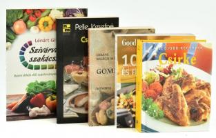 5 db szakácskönyv: Csirke, 101 csípős és fűszeres étel, Gombaételek, Csemegék könyve, Szivárvány szakácskönyv