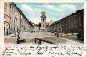 1902 Selmecbánya, Schemnitz, Banská Stiavnica; Szentháromság szobor, bor és sör csarnok. Joerges / Trinity statue, beer and wine hall (EK)